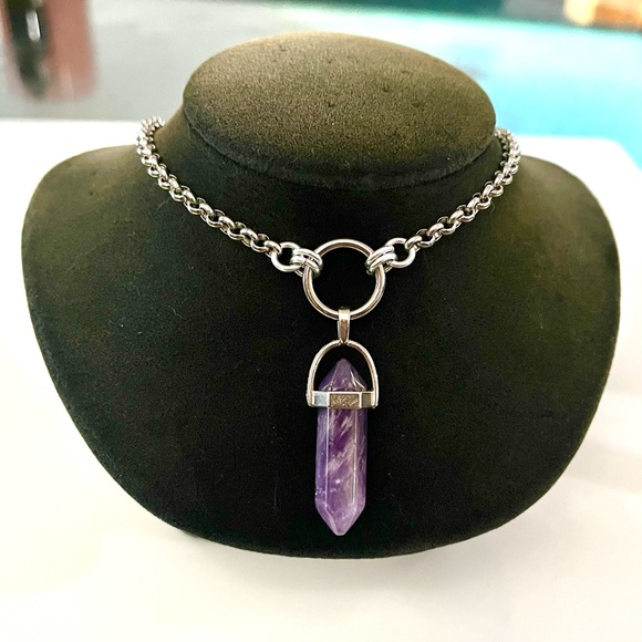 🔴SALE 2 for $25 / 3 for $30 amethyst bullet on stainless steel chain necklace - Picture 3 of 6
